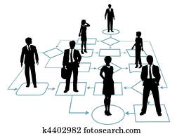 equipe negócio, solução, em, processo, gerência, fluxograma