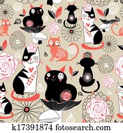 Floral pattern with cats Floral pattern with cats