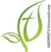 Leaf logo religious cross symbol icon vector design. Leaf logo religious cross symbol icon vector design.