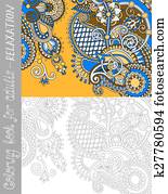 mageløs, coloring bog, side, by, voksne, -, blomst, paisley formgiv