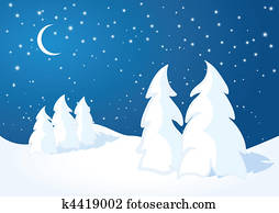 夜 冬の景色 クリップアート 切り張り イラスト 絵画 集 K Fotosearch