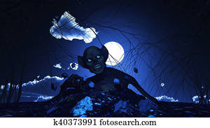 3D Halloween background with zombie