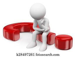 3차원, 백색, 사람., 의심, 앉아 있고 있는 사람, 에서, a, 물음표