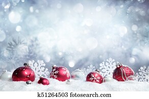 Christmas Card - Red Baubles And Snowflakes With Snowfall Christmas Card - Red Baubles And Snowflakes With Snowfall