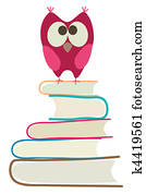 cute, coruja, e, livros