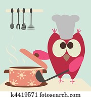 cute owl with a bawl cooking in the cute owl with a bawl cooking in the
