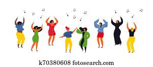 frauen, leute, gesellschaft, tanzen, auf, freigestellt, hintergrund