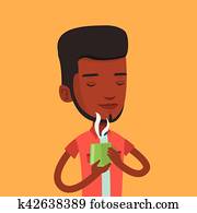 Man enjoying cup of coffee vector illustration