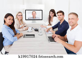 mitarbeitergruppe, beachten, videokonferenz