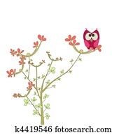 ינשוף, ב, a, ברנצ', עם, פרחים