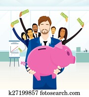 ビジネス 人々, チーム, 把握, 貯金箱, 置かれた, お金, 節約