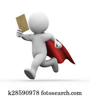 3d running super hero superman with email envelop 3d running super hero superman with email envelop