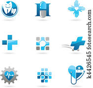 Blue medicine and health-care icons and logos
