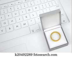 caixa, para, jóia, com, anel ouro, ligado, teclado