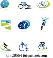 ciclismo, e, bicycles, ícones