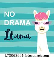 Cute cartoon llama character with No drama llama motivational quote Cute cartoon llama character with No drama llama motivational quote