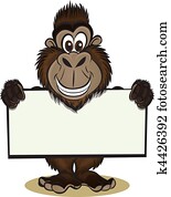 gorila, segurando, sinal