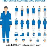 הגנתי, בגדים, ו, ציוד, איקונים, קבע, ל, תעשיה, של, בניה