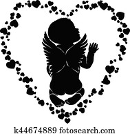 מלאך, תינוק עם, כנפיים, ב, לבבות