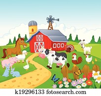 caricatura, fazenda, fundo, com, animal