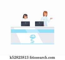 hospitalar, escrivaninha dianteira, ícone, vetorial, ilustração