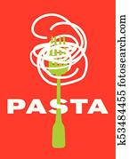italienischer, nudelgerichte, spagetty, auf, gabel, plakat, vektor, abbildung italienischer, nudelgerichte, spagetty, auf, gabel, plakat, vektor, abbildung