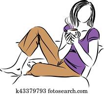 woman relax with a cup of coffee illustration woman relax with a cup of coffee illustration