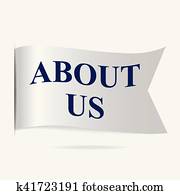 About us label, silver ribbon badge About us label, silver ribbon badge