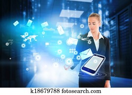 Blonde businesswoman touching email