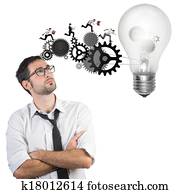 hombre de negocios, accionar, un, idea grande