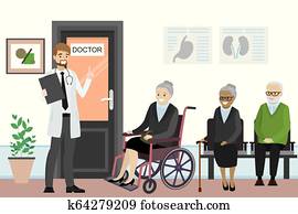 karikatur, tuer, to, dass, praxis, und, alte leute, ar, warten karikatur, tuer, to, dass, praxis, und, alte leute, ar, warten