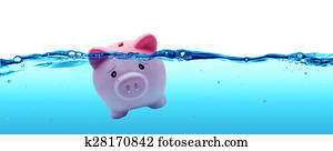 Piggy bank drowning in debt
