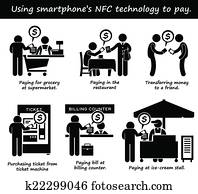 지불, 와, 전화, nfc, cliparts