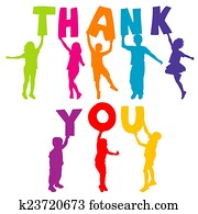 Children silhouettes holding letters with THANK YOU Children silhouettes holding letters with THANK YOU