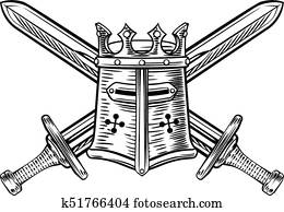 ritterhelm, und, gekreuzte, schwerter, abbildung ritterhelm, und, gekreuzte, schwerter, abbildung