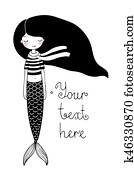 Beautiful little mermaid. Siren. Sea theme. Beautiful little mermaid. Siren. Sea theme.
