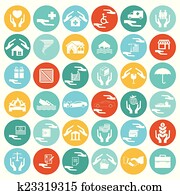 Insurance Car, home, disasters, investment, health, and travel icons set Insurance Car, home, disasters, investment, health, and travel icons set