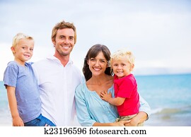 portrett, av, glad familie