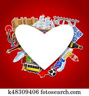 portugal, cartão, com, stickers., português, nacional, tradicional, símbolos, e, objetos