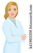 Stock vector illustration of a portrait of a smiling beautiful woman doctor