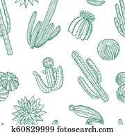 Vector hand drawn wild cacti plants pattern illustration Vector hand drawn wild cacti plants pattern illustration