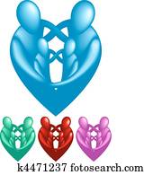 A loving protective family forming a heart shape.