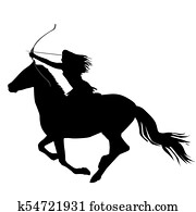 Black silhouette of an amazon warrior woman riding a horse Black silhouette of an amazon warrior woman riding a horse