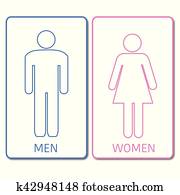 Blue and Pink Restrooms Sign