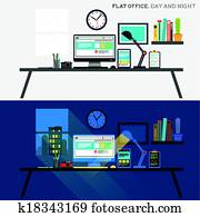 büro, tag nacht
