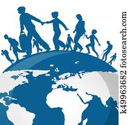 immigration people on world map background immigration people on world map background