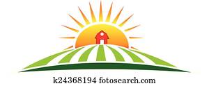 sol, agricultura, fazenda, logotipo