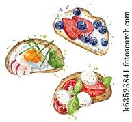Watercolor sandwiches, hand painted snacks Watercolor sandwiches, hand painted snacks