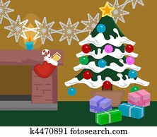 Weihnachten, kaminofen, herd, mit, kranz, und, strümpfe Stock Foto