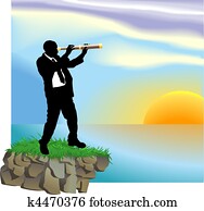 望遠鏡, 生意概念, 插圖